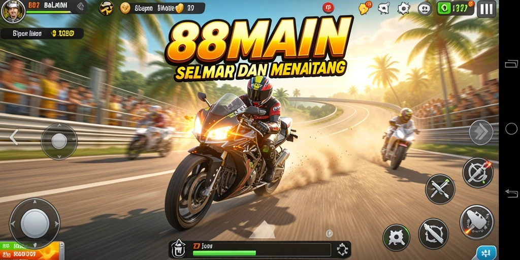 Screenshot gameplay 88MAIN yang menunjukkan keseruan balapan motor.