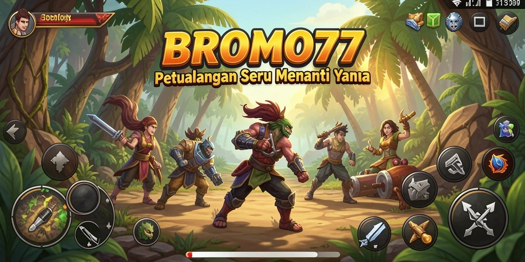 Tampilan gameplay penuh aksi dalam BROMO77 yang menakjubkan.