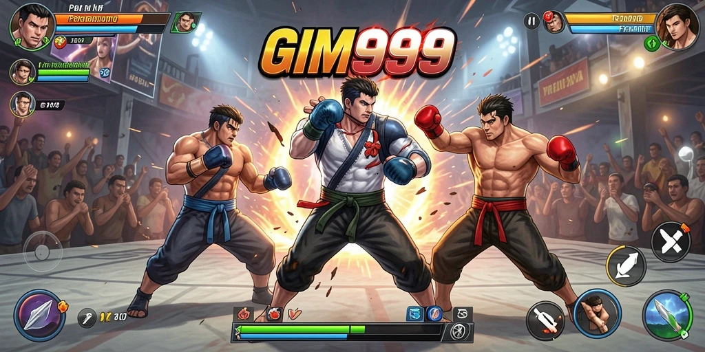 Screenshot GIM999, menampilkan pertarungan epik antara karakter-karakter kuat.