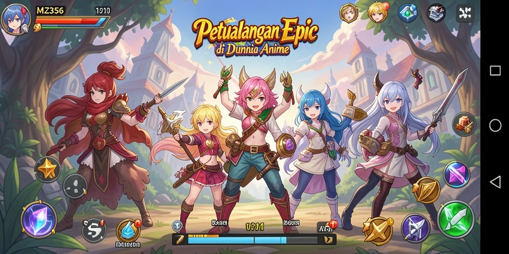 Tampilan gameplay MZ356 dengan karakter anime yang dinamis dan grafis menawan.