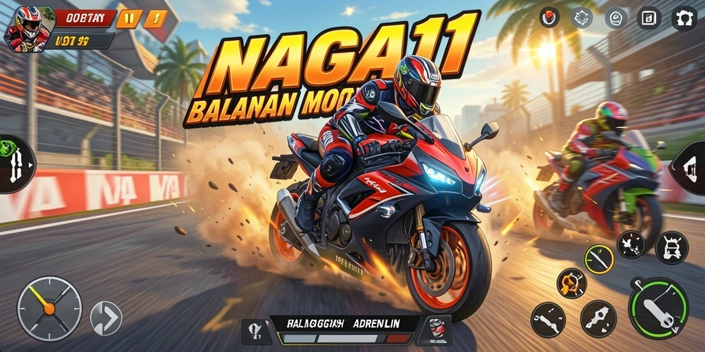 Gameplay seru NAGA11 dengan balapan motor yang menegangkan.