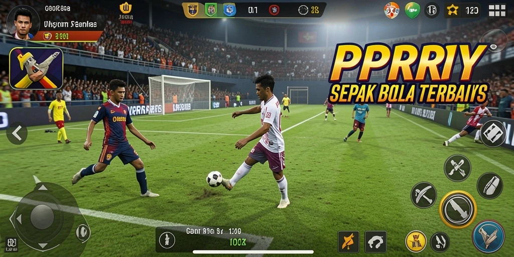 Tampilan gameplay PPRRYY yang atraktif dengan aksi sepak bola mendebarkan.