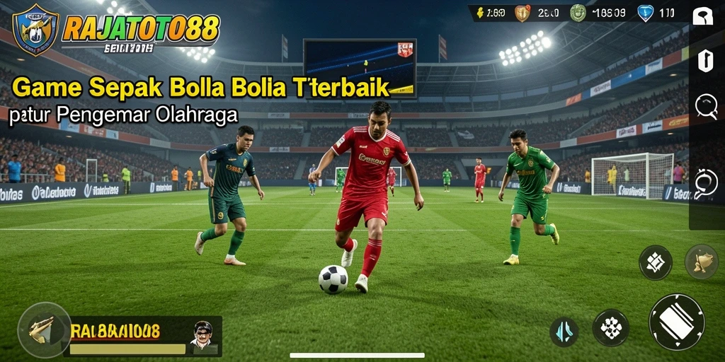 Tampilan gameplay seru dalam RAJATOTO88, penuh aksi sepak bola.